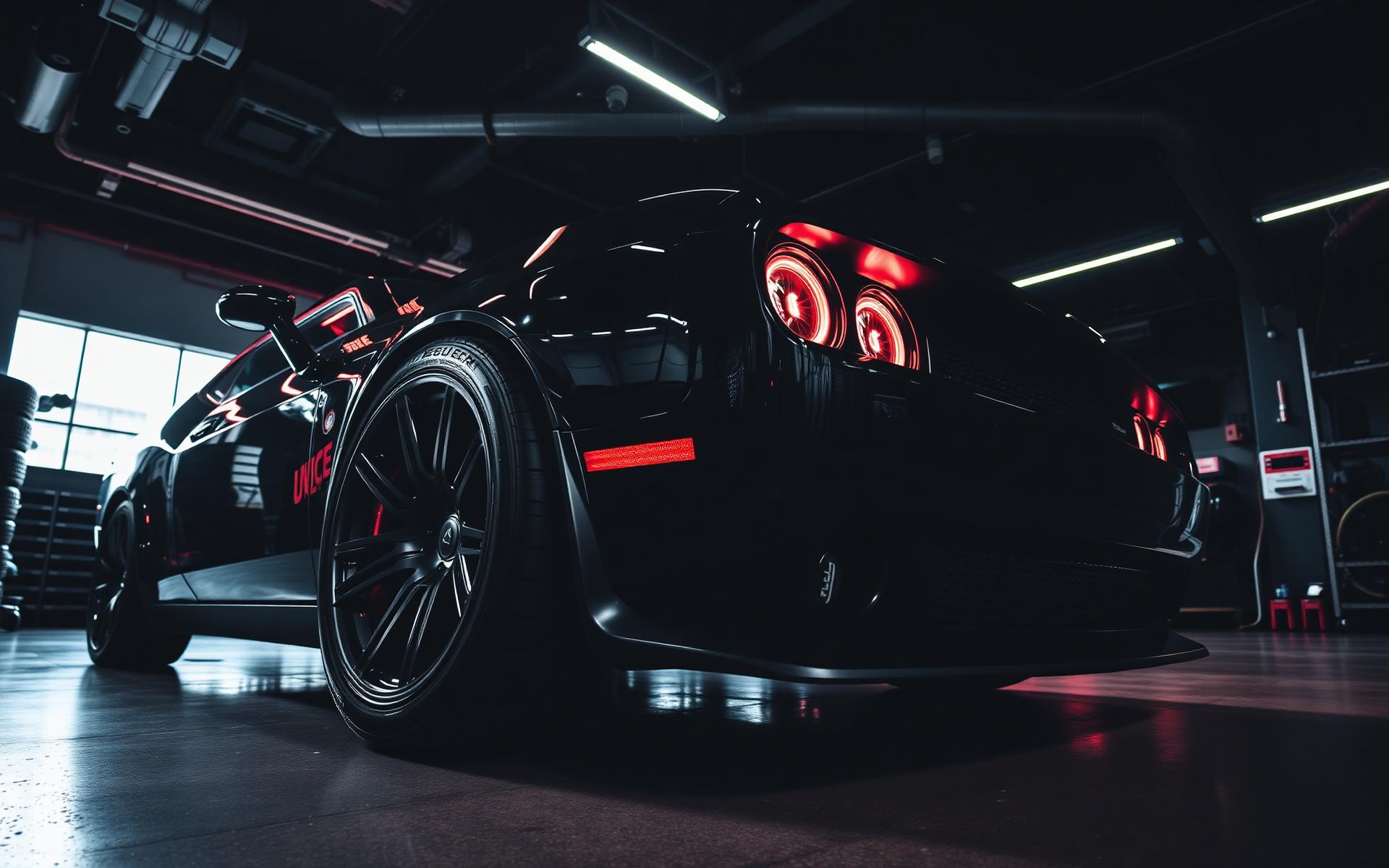 Custom car with new tires at Los Plebes tire shop in Las Vegas