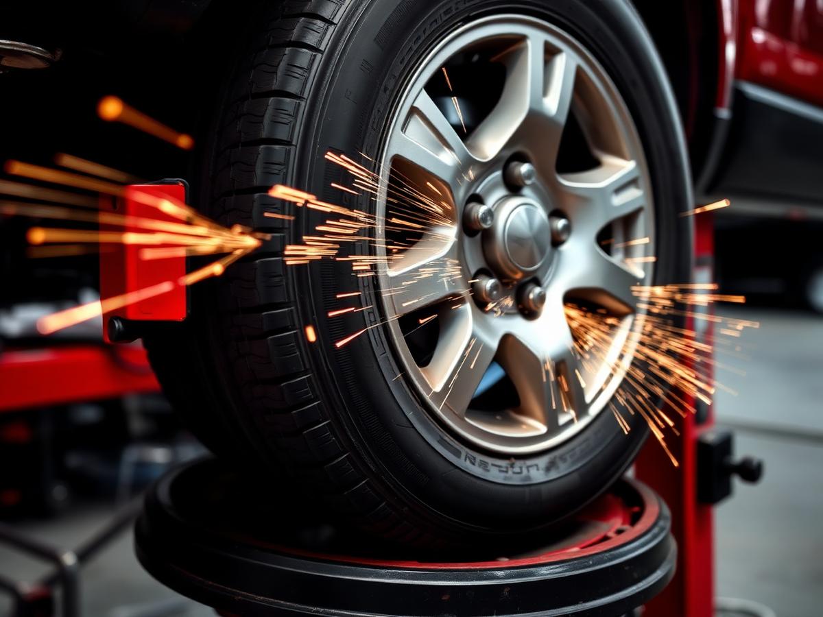 Wheel being mounted and balanced